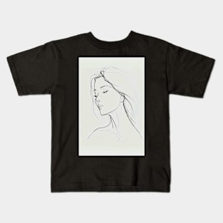 Minimal Female Lineart Aesthetic Minimalism Pencil Drawing Kids T-Shirt